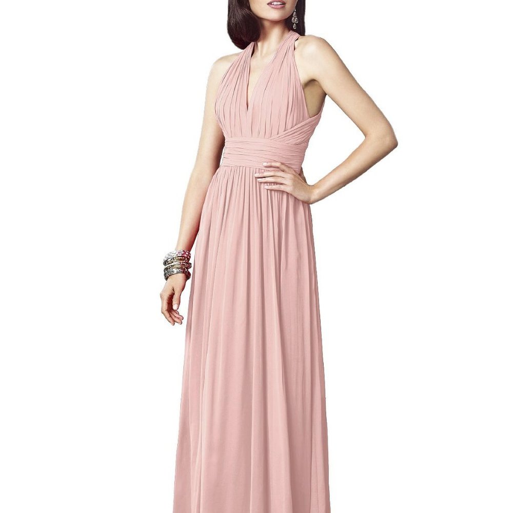 Dessy 2908......Full Length, V neck, Chiffon Dress.....Rose.....Size 8...NWT